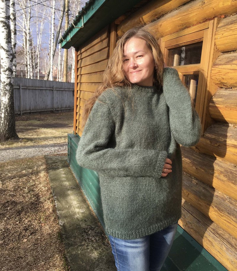 Handmade knitted sweater, mohair sweater xl, fluffy pullover green wool sweater - Women's Sweaters - Other Materials 