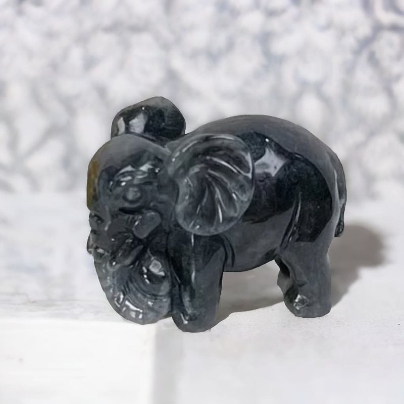 [Lucky Elephant, Good Luck and Longevity] Black Rooster Jade Elephant Ornament | Natural Burmese Jade A-grade - อื่นๆ - หยก สีเทา