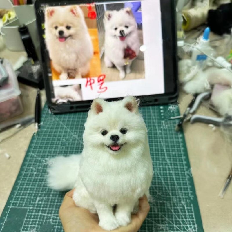 客製化逼真博美犬羊毛氈寵物娃娃定製複刻狗狗猫咪毛小孩公仔 - 貓/狗玩具 - 羊毛 多色