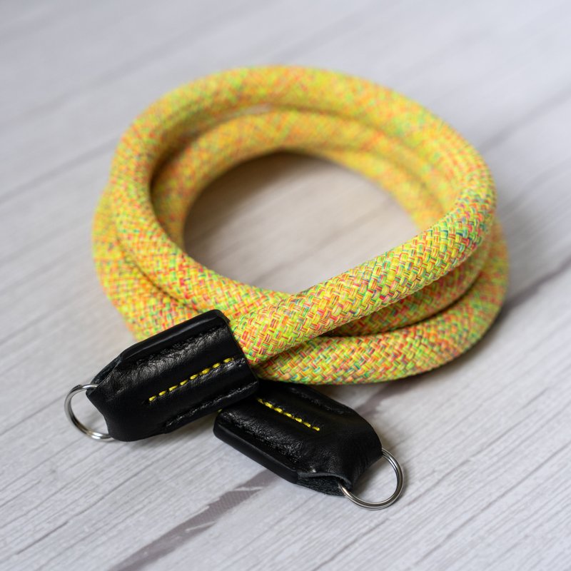 Rope Camera Strap HandMade Flower Yellow Red 10mm CSC-FYER - ขาตั้งกล้อง - หนังแท้ สีเหลือง