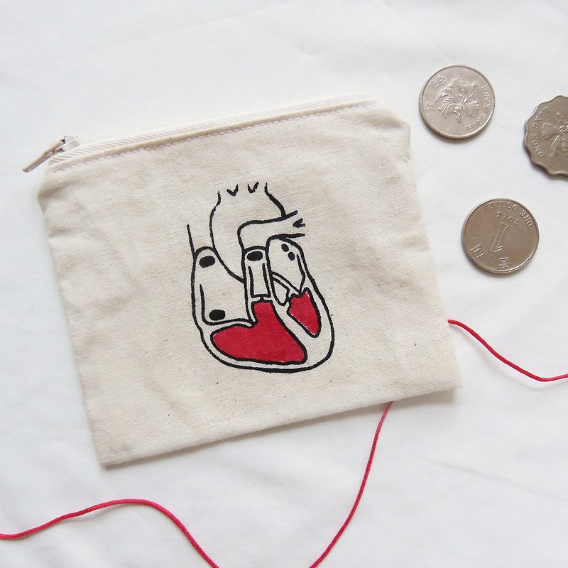 Heart Organ / Coin Purse Loose Paper Bag - กระเป๋าใส่เหรียญ - ผ้าฝ้าย/ผ้าลินิน ขาว