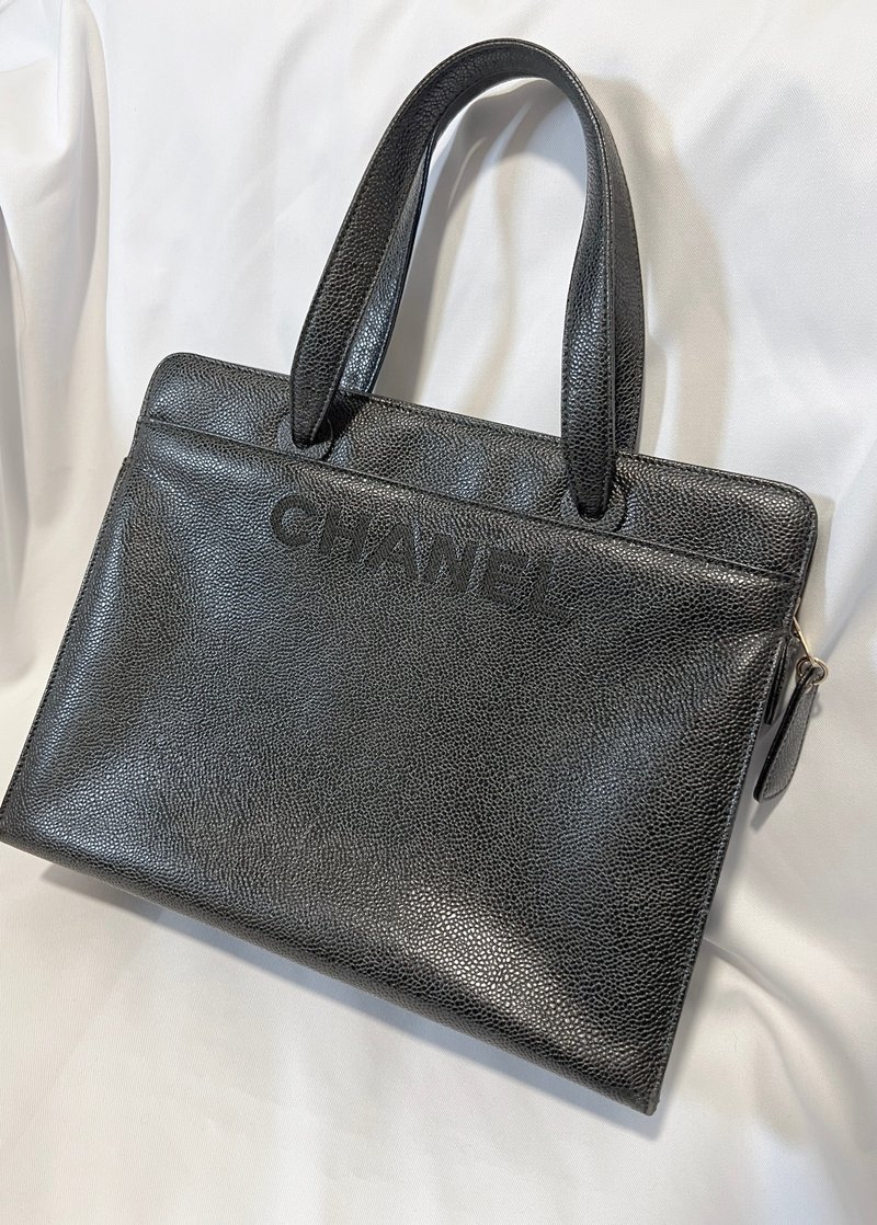 CHANEL Auth Tote Bag Japanese medieval vintage handbag - กระเป๋าถือ - หนังแท้ สีดำ