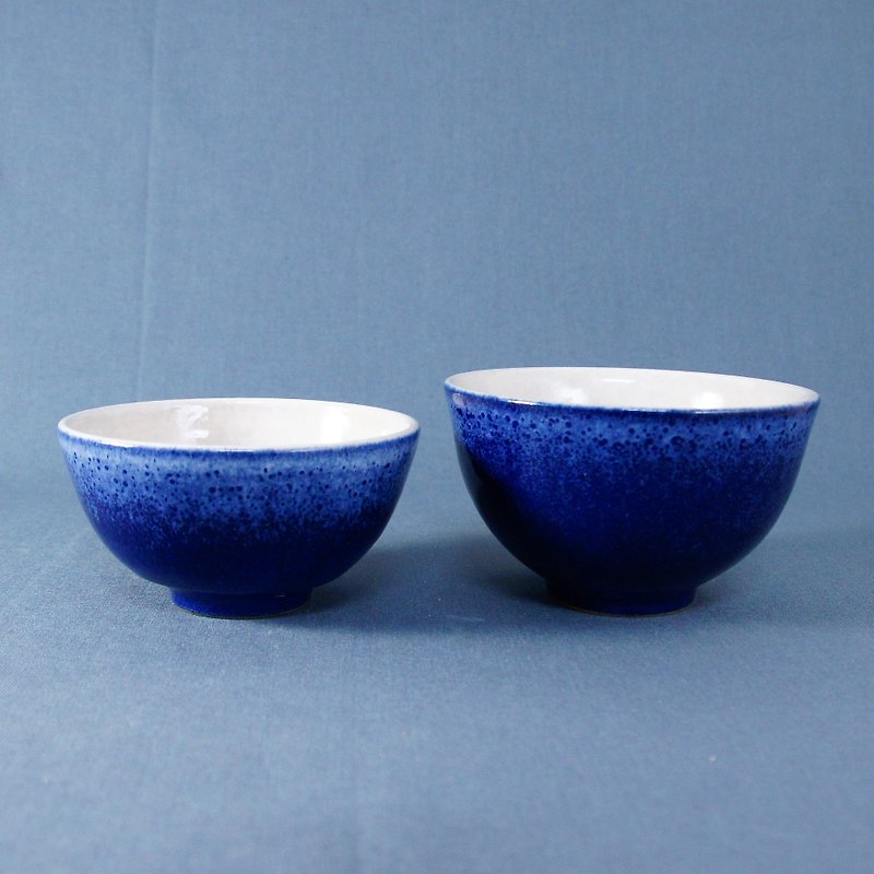 ブルーとホワイトのボウル、ライスボウル、ティーボウル - 容量約350、280ml - 茶碗・ボウル - 陶器 ブルー