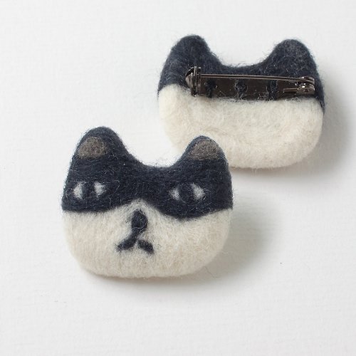眼鏡貓先生 MikanSan 羊毛氈別針 -黑眼罩 全手工 原創設計