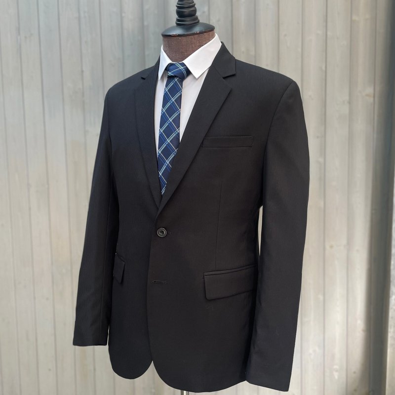Pinstripe Black Blazer - เสื้อเชิ้ตผู้ชาย - ไฟเบอร์อื่นๆ สีดำ