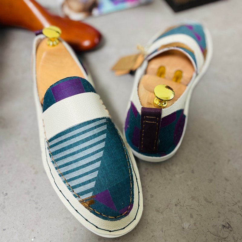 Japan Made 播州織　ホワイト×ジャカード　ローファー - 其他 - 真皮 藍色