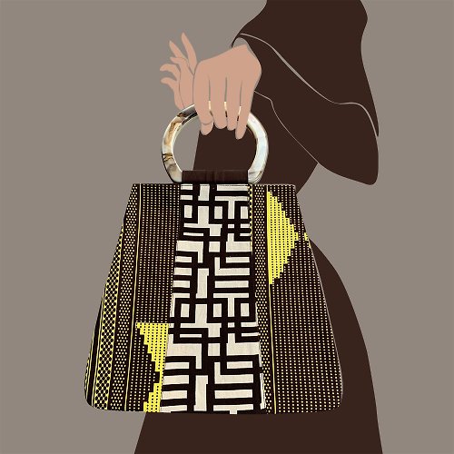 Suzhou Cobblers 摩登繡鞋 非洲蠟布把手包/手工蠟染 圓把手包 手提袋 手拿包 手拎包 拼接圖