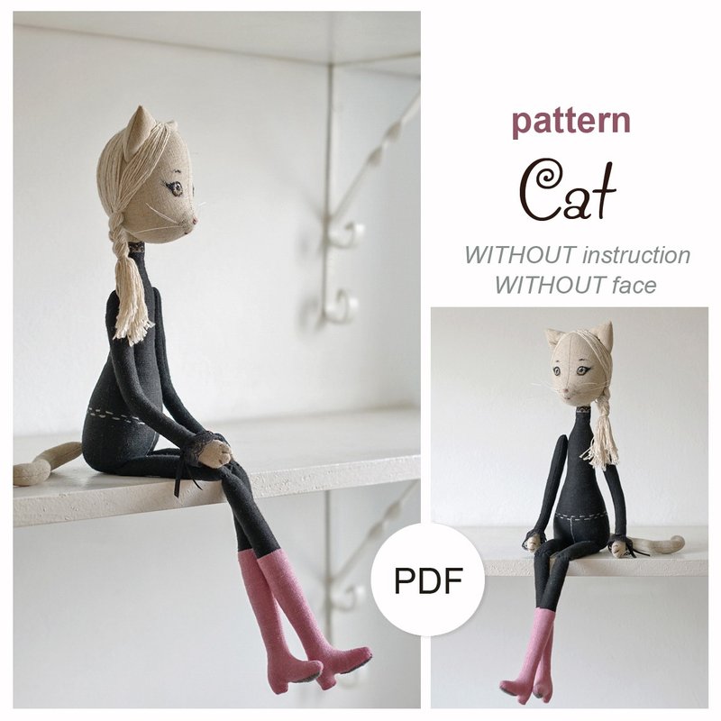 Doll Cat pattern WITHOUT instruction. DIY doll kitty. Art animal doll. Digital - 手工藝教學/工具書 - 其他材質 