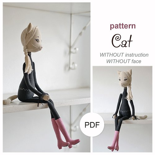 Tanushka Toy Treasure Doll Cat pattern WITHOUT instruction. DIY doll kitty. Art animal doll. Digital