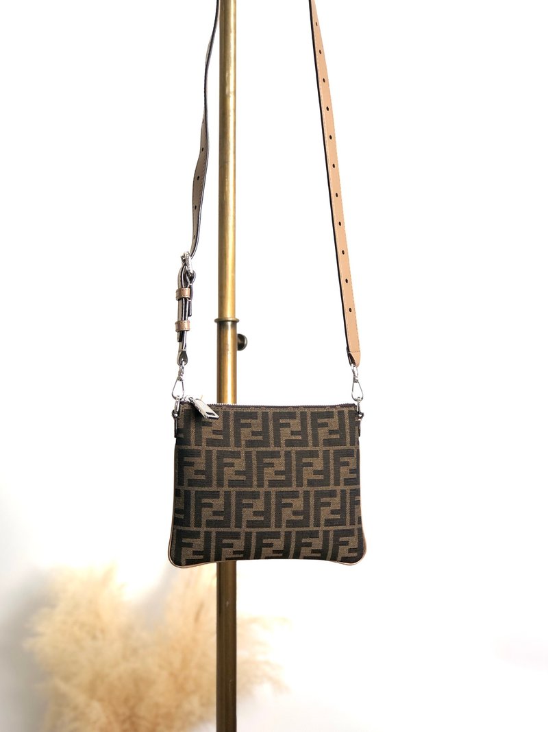 【 日本直送　名牌中古包 】FENDI フェンディ ズッカ ショルダーバッグ ブラウン ジャガード ミニバッグ vintage ヴィンテージ z7gs5g - 側背包/斜背包 - 棉．麻 咖啡色
