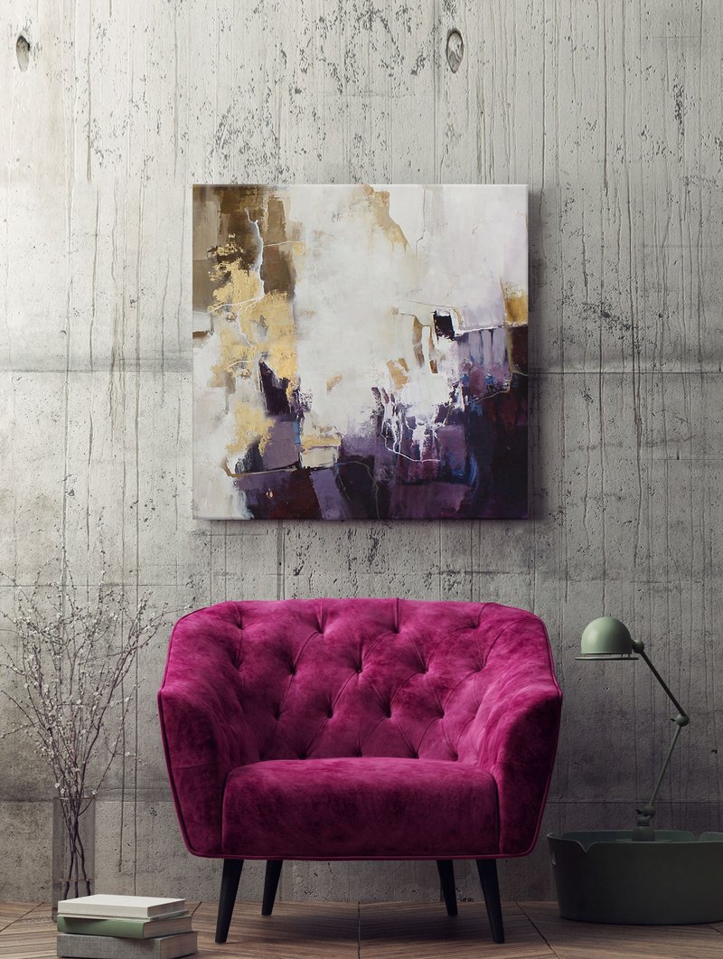 Purple Abstract painting | Abstract purple wall art | Purple |  Flood 2 - 壁貼/牆壁裝飾 - 棉．麻 紫色