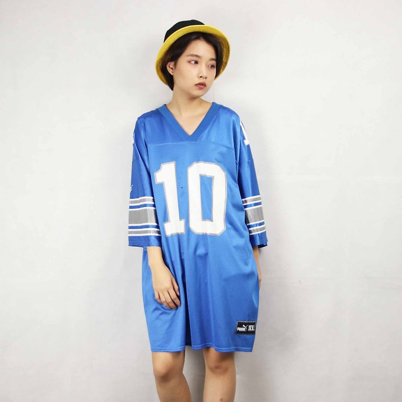 Tsubasa.Y Ancient House 005 Puma blue and gray color matching summer ice jersey, jersey vintage - Men's T-Shirts & Tops - Polyester 