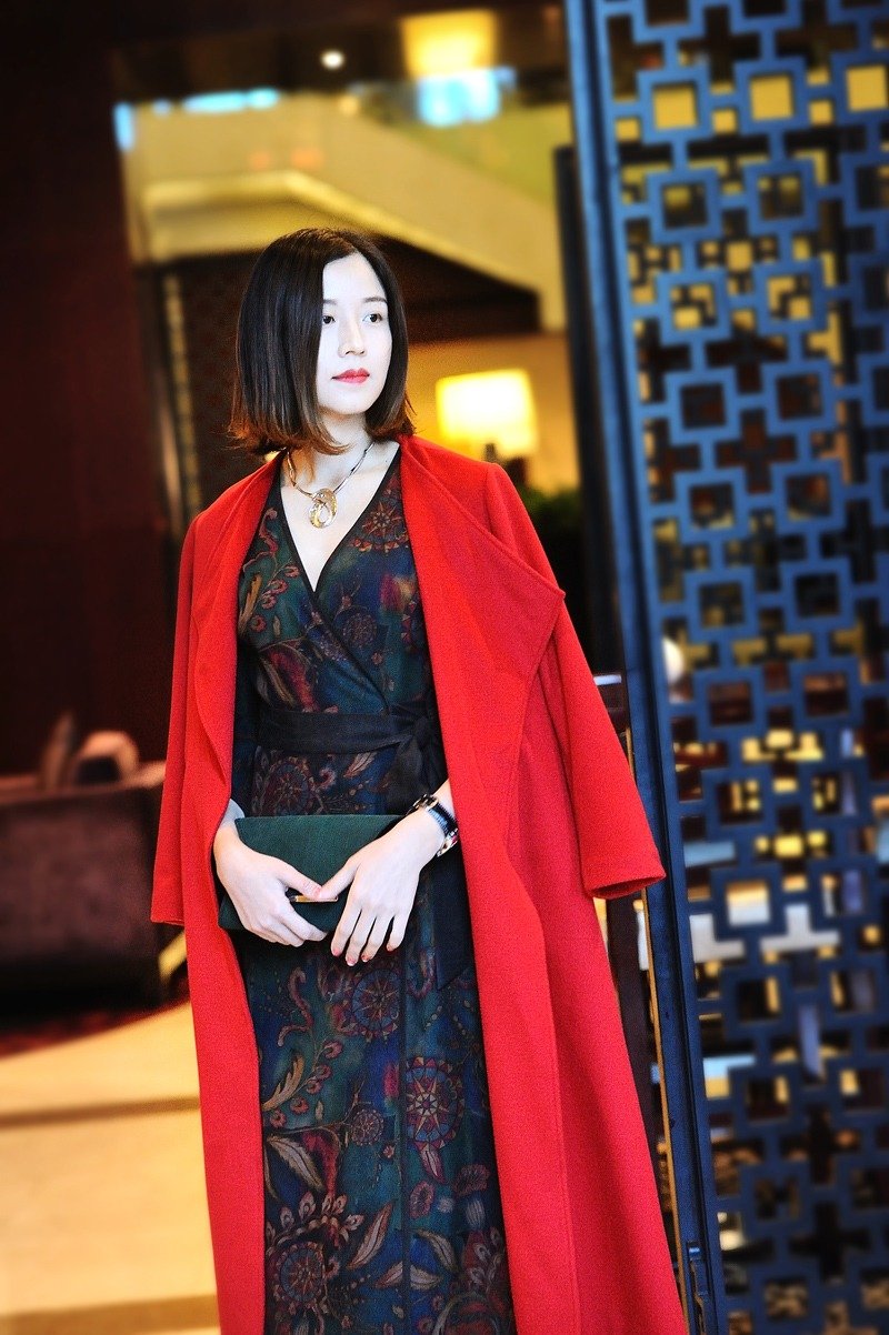 【品祥云紗】春季新款大紅色單面山羊絨大衣 紅影 - 女大衣/外套 - 羊毛 紅色