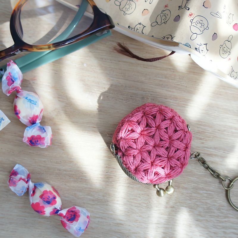 Ba-ba handmade Jasmine Stitch crochet mini-coinpurse No.C1237 - กระเป๋าสตางค์ - วัสดุอื่นๆ สึชมพู