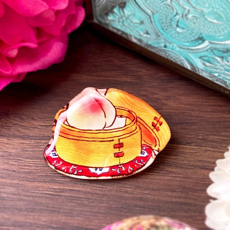 Peach bun brooch　桃饅頭ブローチ　天心 - 胸針 - 塑膠 粉紅色