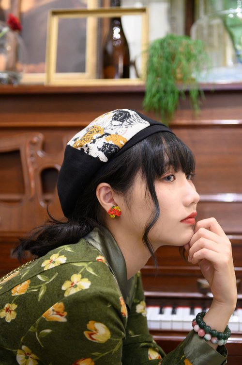 森李SUNLI 【貓街】手工印花貝蕾帽/貝雷帽/畫家帽