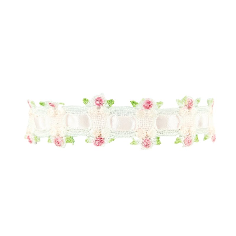 Pink Ribbon Lace Flower Necklace - สร้อยติดคอ - วัสดุอื่นๆ สึชมพู