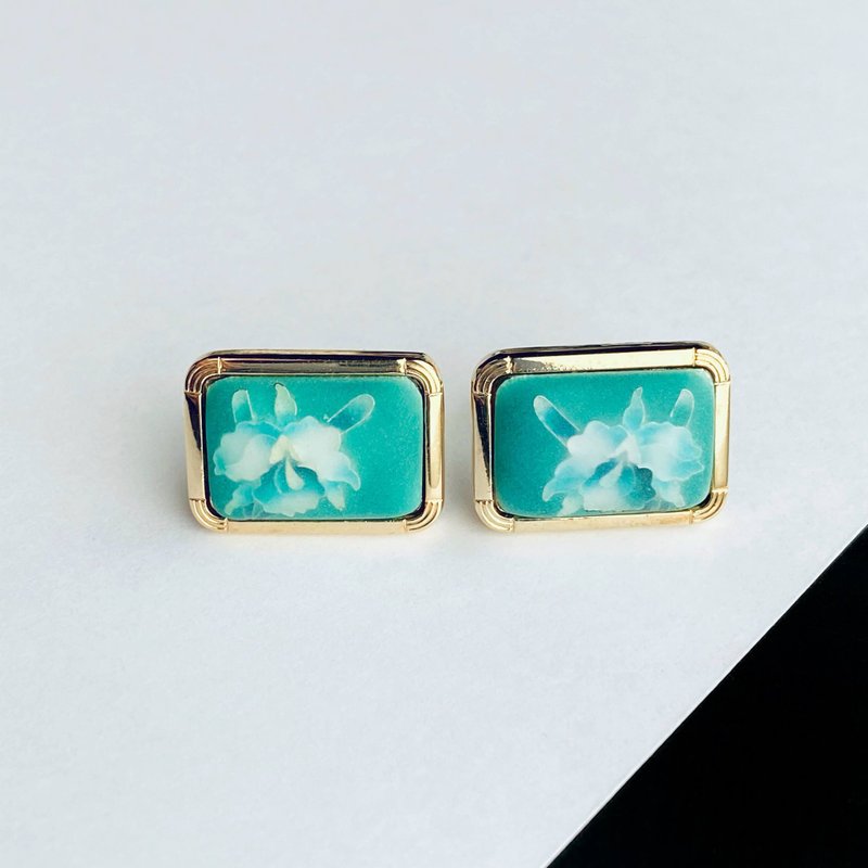 Frosted Cattleya [Jade Jade] Cloisonne Cufflinks Cufflinks Pure Silver Frosted Wired Cloisonne 18kgf - กระดุมข้อมือ - วัสดุอื่นๆ สีเขียว