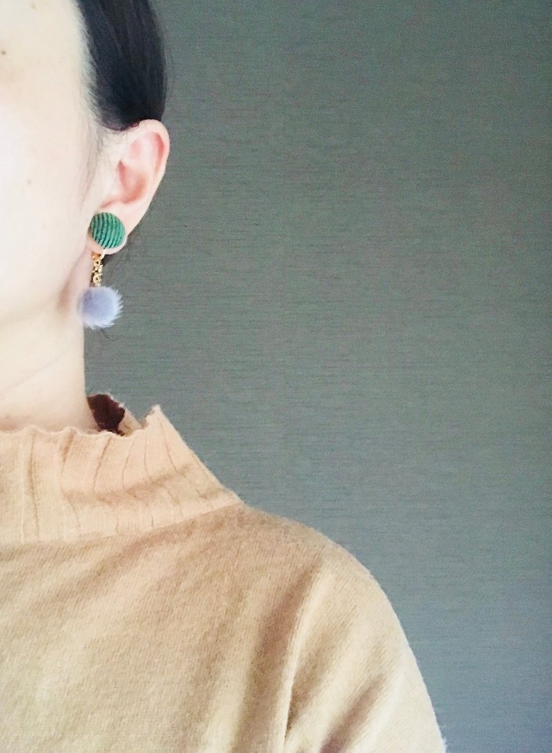 twins【green】 - 耳環/耳夾 - 羊毛 綠色