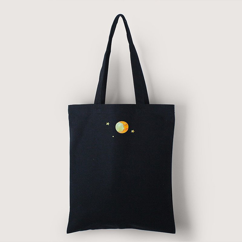Shoulder bag + illustration - Messenger Bags & Sling Bags - Cotton & Hemp Black