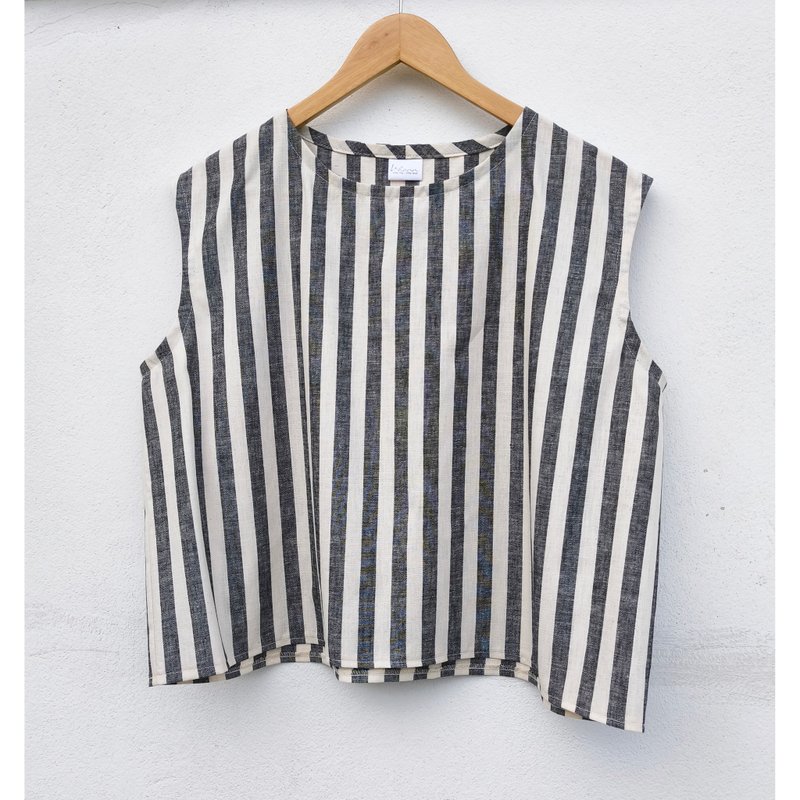 Cotton | Striped sleeveless shirt - 女上衣/長袖上衣 - 棉．麻 黑色