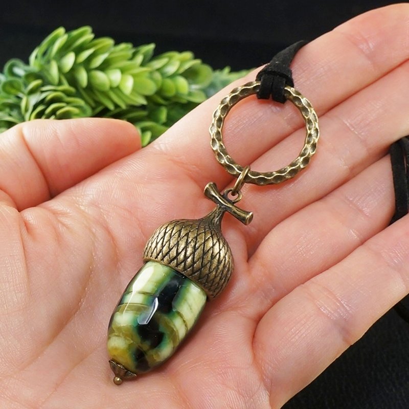 Olive Green Agate Acorn Forest Nature Woodland Pendant Necklace Jewelry Gift - Necklaces - Semi-Precious Stones Green