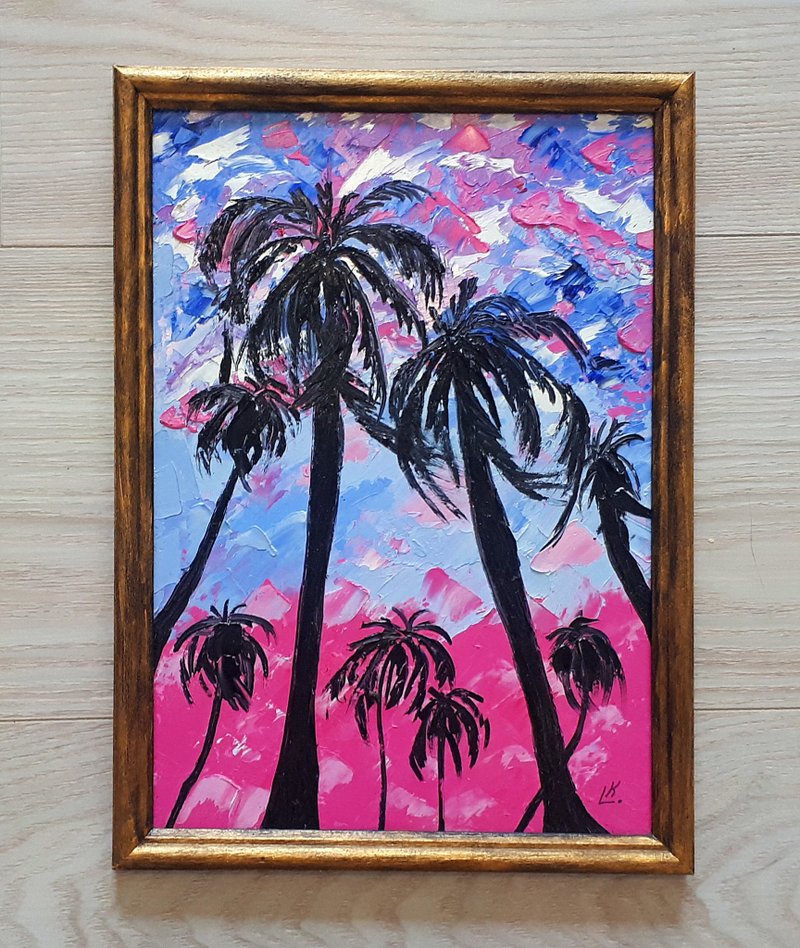 Palm Tree Painting Original Art Hawaii Impasto Artwork Tropical Landscape - Wall Décor - Other Materials Multicolor