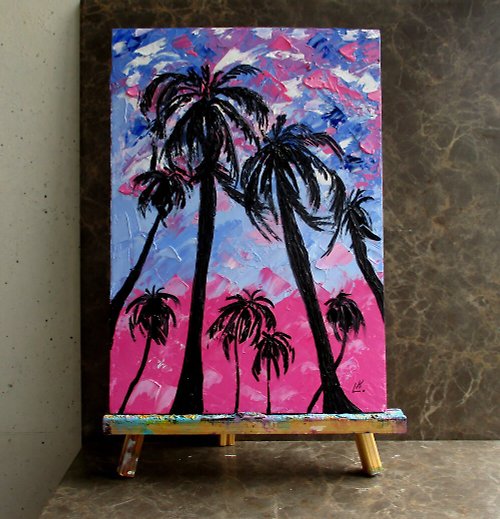 Artkingdom7 Palm Tree Painting Original Art Hawaii Impasto Artwork Tropical Landscape