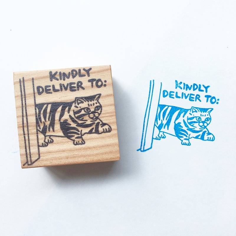 Kindly Deliver To Cat Meme Rubber Stamp snail mail wooden block stamp - Stamps & Stamp Pads - Wood 