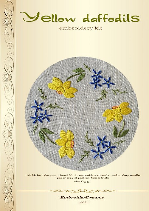 Embroidery Dreams 手工刺繡套件 Daffodils hand embroidery kit.