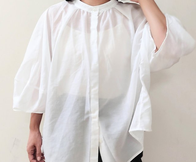 Made in Japan Dolman sleeve sheer shirt Summer jacket Smooth fabric White -  Shop lotta-navyand Women's Shirts - Pinkoi