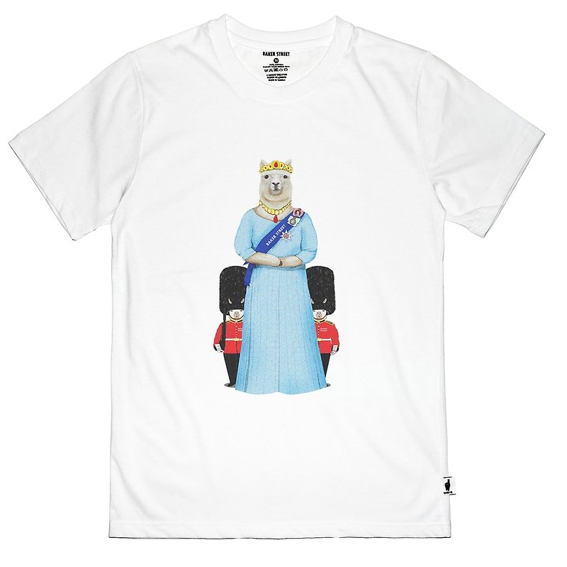 British Fashion Brand -Baker Street- Queen of Alpaca Printed T-shirt - เสื้อยืดผู้ชาย - ผ้าฝ้าย/ผ้าลินิน 