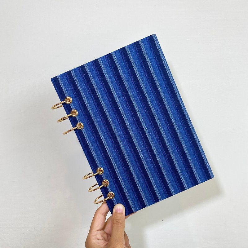 Blue Stripes-A5 / A6 6-hole loose-leaf cover, washable, non-aging calendar, handbook - Notebooks & Journals - Other Materials Blue