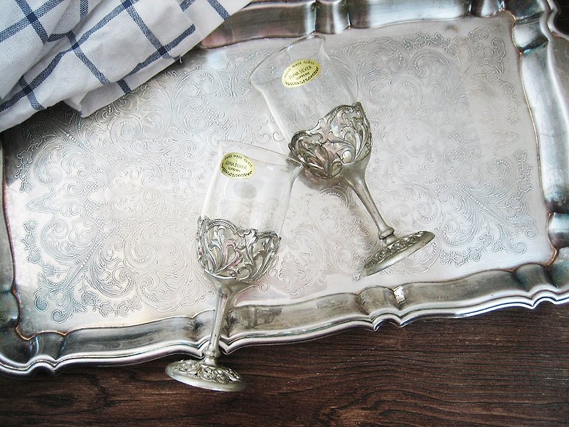 ルナスライバー中空彫刻銀メッキ手作りガラスゴブレット日本製 - グラス・コップ - ガラス シルバー
