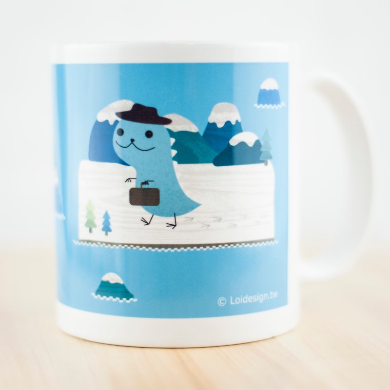 [Lonely Planet 2.0] Mug illustration - smiling dinosaur to work - Tea - Porcelain Blue