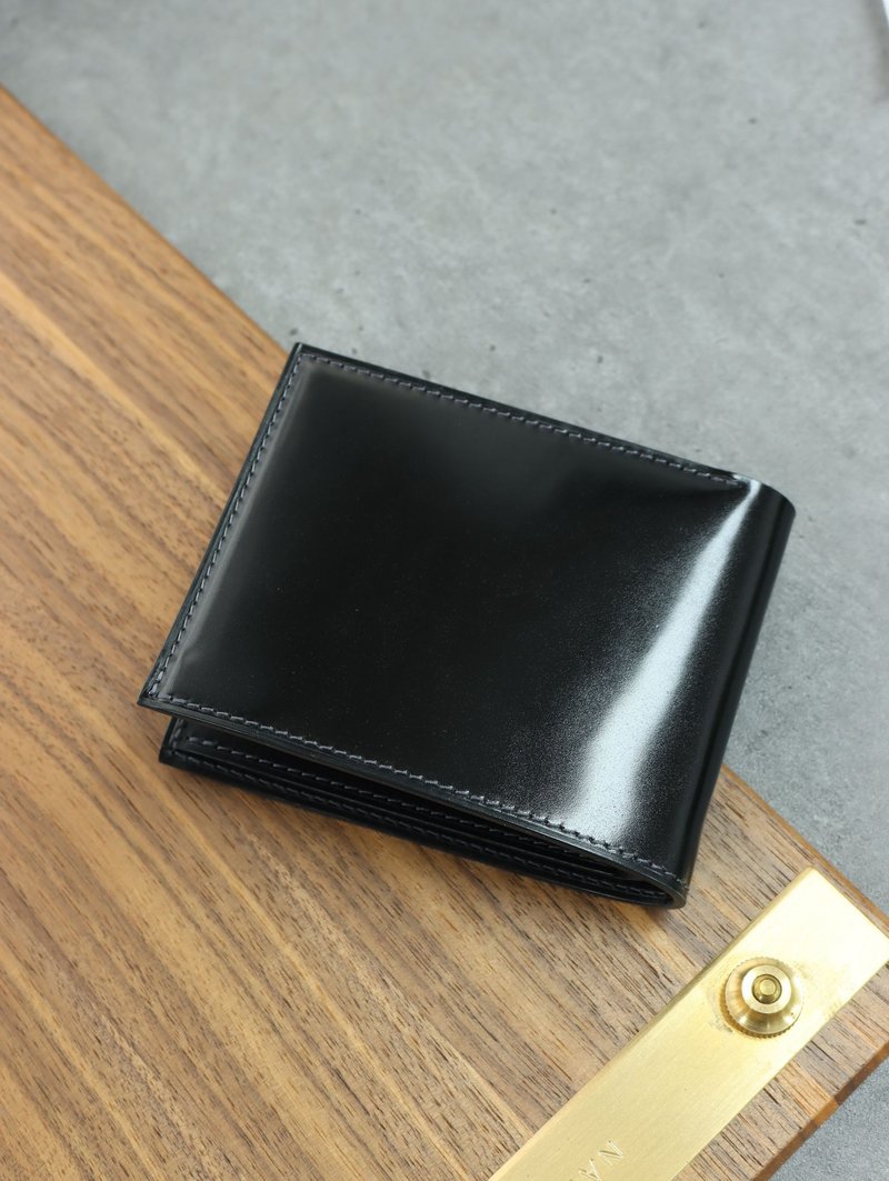 Japanese New Year's Horse Hip Leather Short Silver Men's Short Clip Wallet Wallet Wallet - Wallets - Genuine Leather Black