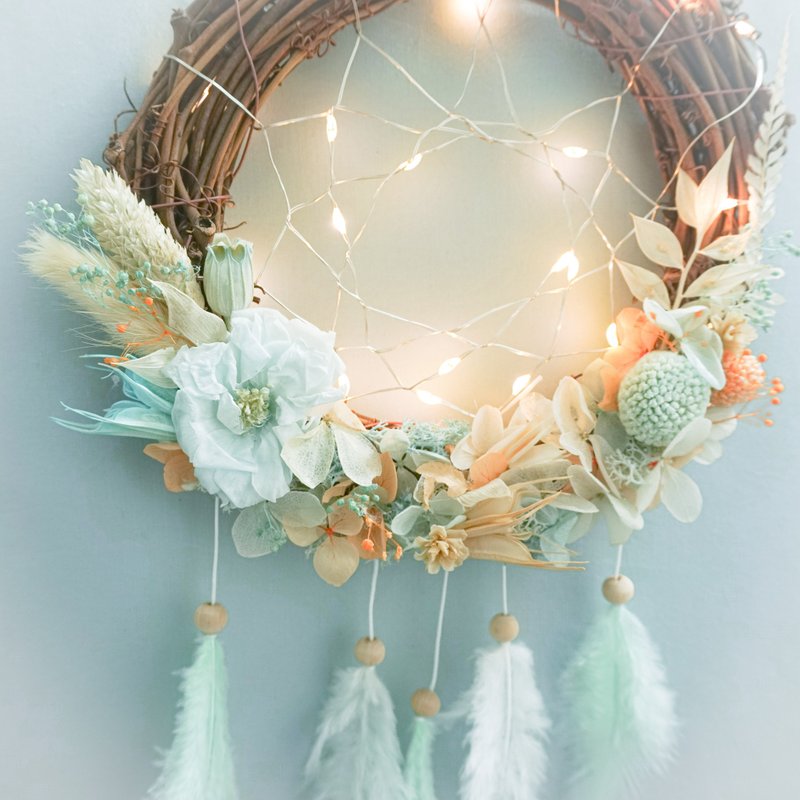 Preserved Flower Dreamcatcher with LED Light | Blue & Orange - Lighting - Plants & Flowers Blue