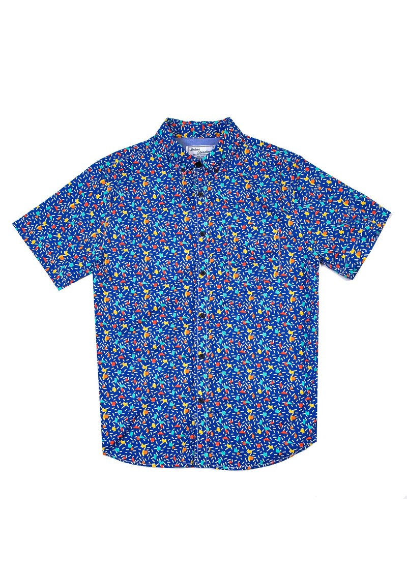 Sprinkle Print Shirt - เสื้อเชิ้ตผู้ชาย - ผ้าฝ้าย/ผ้าลินิน สีน้ำเงิน
