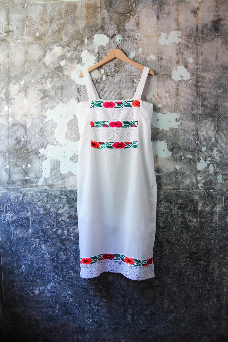 袅袅 department store-Vintage flower embroidery stitching lace Mexican vest dress retro - เสื้อผู้หญิง - ผ้าฝ้าย/ผ้าลินิน 