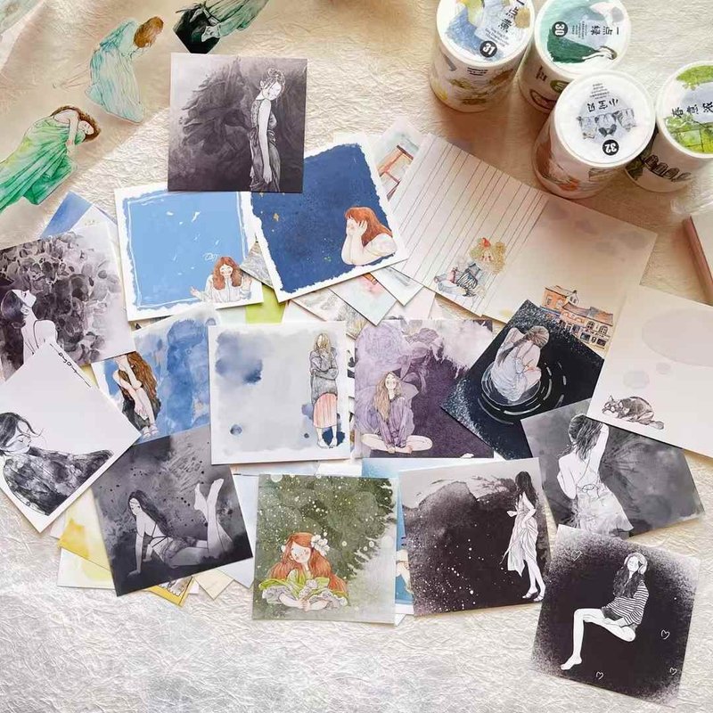 Ding Ding的女孩們 方型 便簽卡片套組 手帳素材 (96張不重複) - memo/便利貼 - 紙 多色