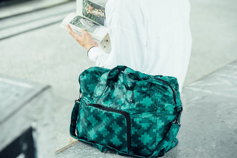 防潑水 香港品牌 可折疊 大容量手提旅行包 綠色圖案 - 其他 - 聚酯纖維 綠色