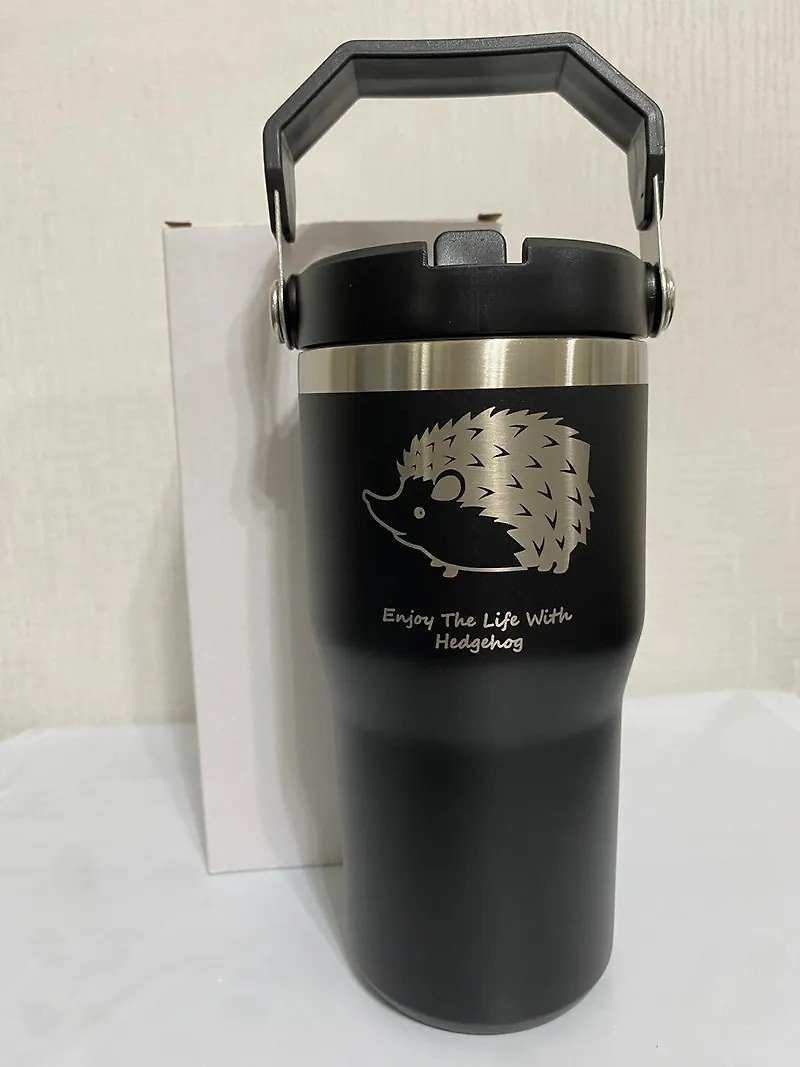 [Ready stock black 600 CC] Handle thermos cup black hedgehog C - Vacuum Flasks - Other Metals Black