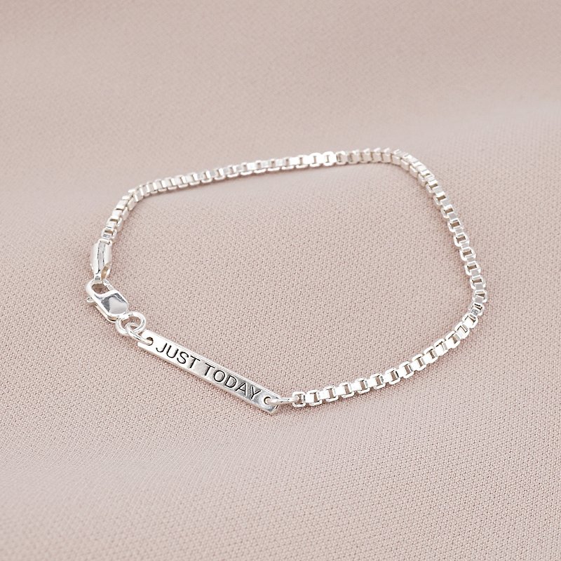 Bracelet For Women 925 Sterling Silver, Personalized Box Chain Bar Bracelet Gift - สร้อยข้อมือ - เงินแท้ สีเงิน
