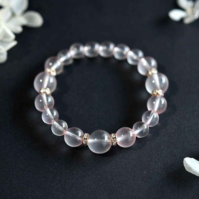 Original Soap Bubble 4A Rank Gemstone Quality Rose Quartz Bracelet October Birthstone - Bracelets - Gemstone Pink