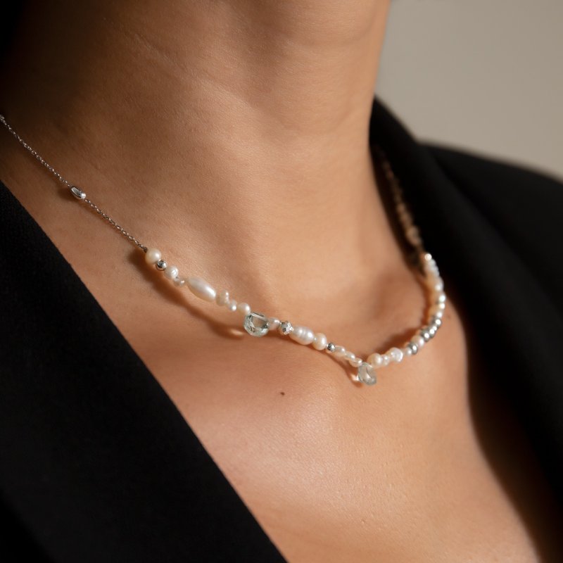 Irregular Leap Pearl Sterling Silver Necklace - Necklaces - Pearl Silver