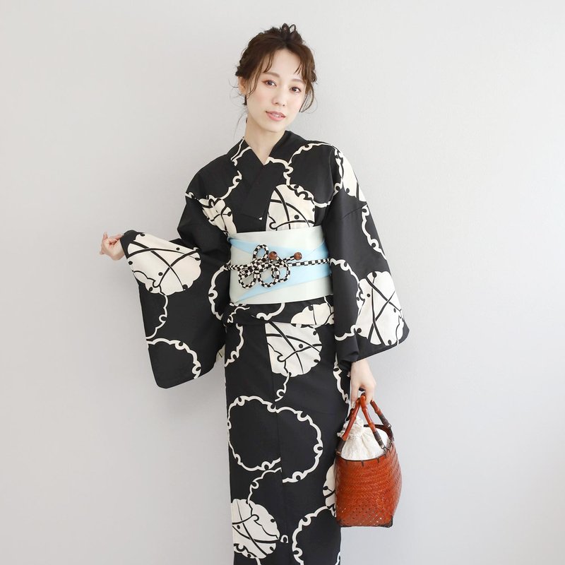 日本 和服 女性 浴衣 腰封 2件組 F Size x18-08 yukata - 其他 - 棉．麻 黑色
