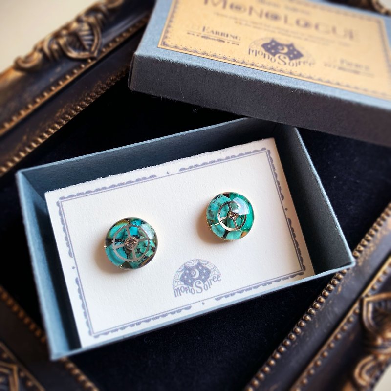 Monologue Natural stone and gear accessories turquoise - Earrings & Clip-ons - Resin Blue
