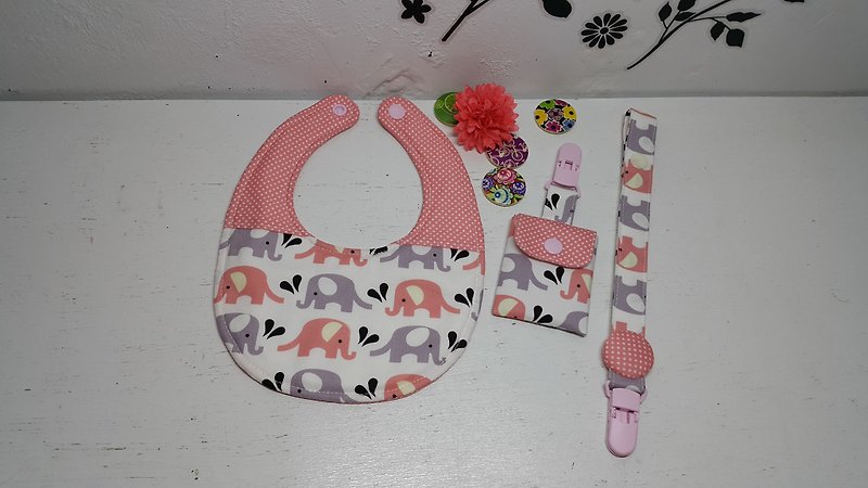 Baby Elephant in the water spray around the mouth pocket + peace bag folder + pacifier clip chain - Baby Gift Sets - Other Materials Pink