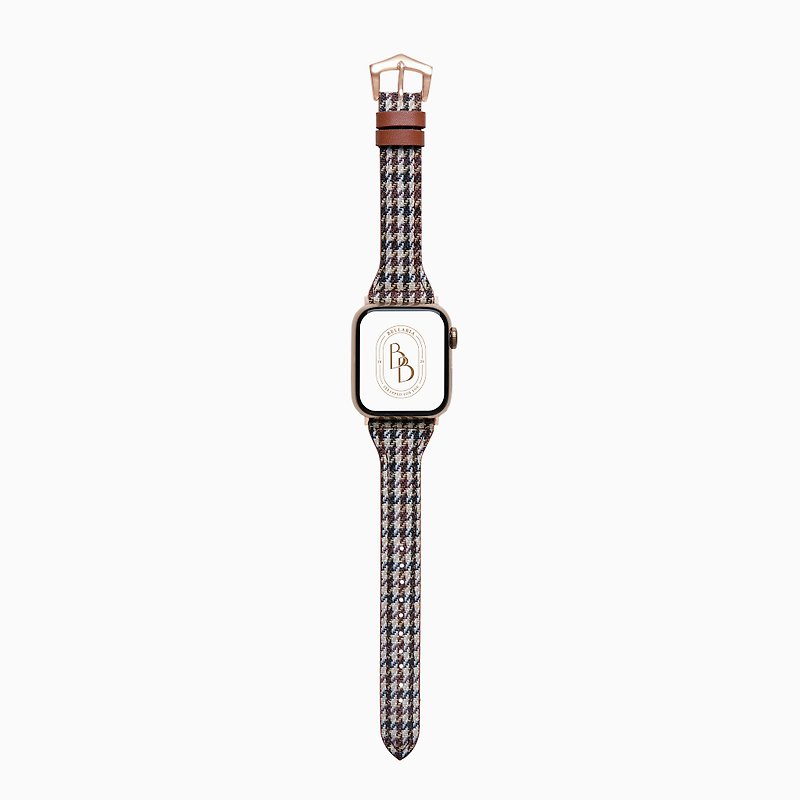Apple Watch Houndstooth Preserve Brown Leather Strap S8/7/6/5/4/3/2/1/SE - Watchbands - Genuine Leather Brown