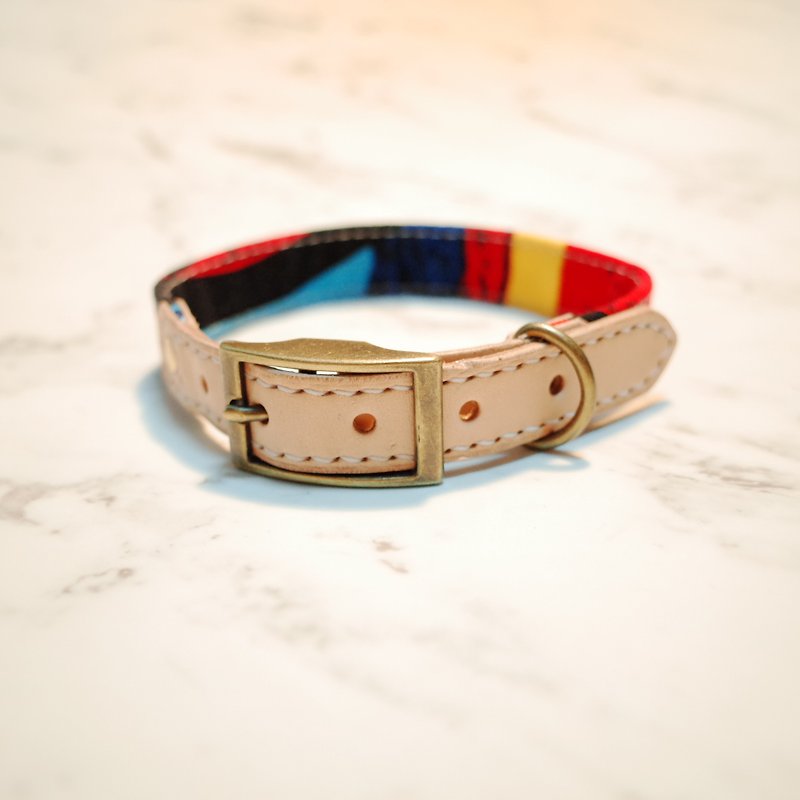 Dog Collar M No. Red Enthusiastic Senbappu Painted Plant Pupi can be purchased with a tag - Collars & Leashes - Cotton & Hemp 